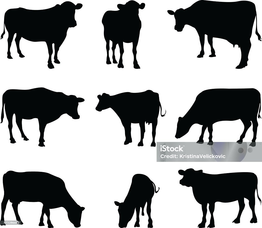 Les vaches silhouette - clipart vectoriel de Bovin domestique libre de droits