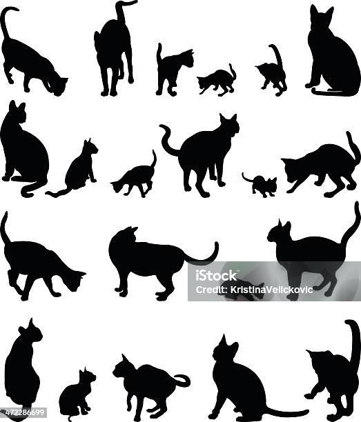 Cats Silhouette Stock Illustration - Download Image Now - In Silhouette, Domestic Cat, Jumping