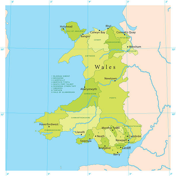 Wales Vector Map Highly detailed vector map of Wales. File was created on July 22, 2011. The colors in the .eps-file are ready for print (CMYK). Included files: EPS (v8) and Hi-Res JPG. merthyr tydfil stock illustrations