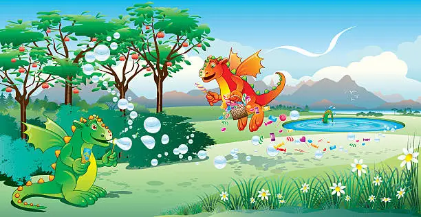 Vector illustration of Dragons Bubbles and Sweets