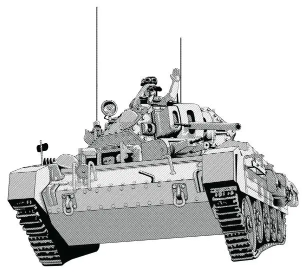 Vector illustration of Soldier on a battle tank