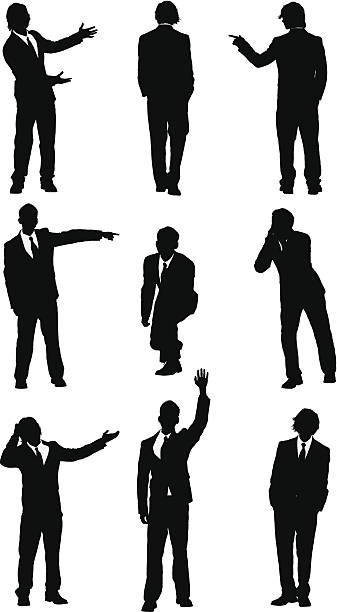 ilustrações, clipart, desenhos animados e ícones de empresários em diferentes posições - waving success hand raised silhouette