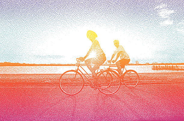 ilustrações, clipart, desenhos animados e ícones de sênior casal sobre as bicicletas - senior adult couple mature adult bicycle