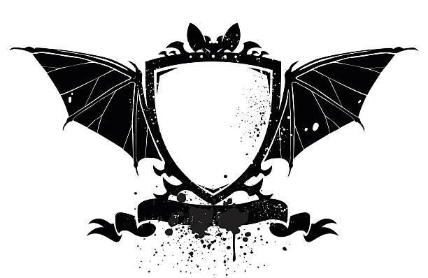 illustrations, cliparts, dessins animés et icônes de bat-shield - bat halloween silhouette wing