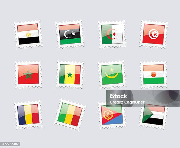 Почтовая Марка Флаги Северная Африка — стоковая векторная графика и другие изображения на тему Мавритания - Мавритания, Почтовая марка, Флаг