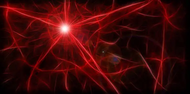 Abstract dark background with shiny red star
