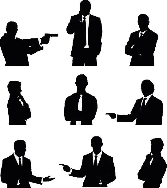 Vector illustration of Silhouette of business people in different activities