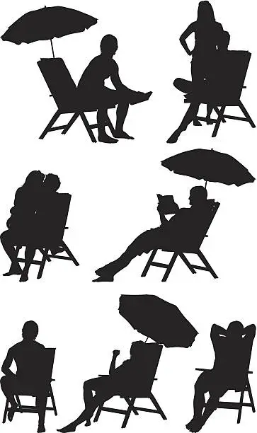 Vector illustration of Silhouette of people deck chairs