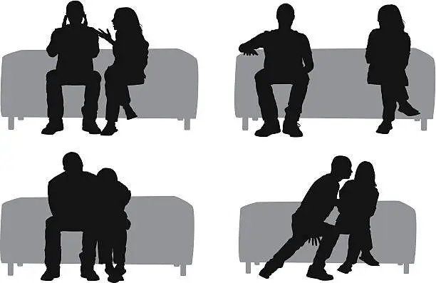 Vector illustration of Silhouette of couples on a couch