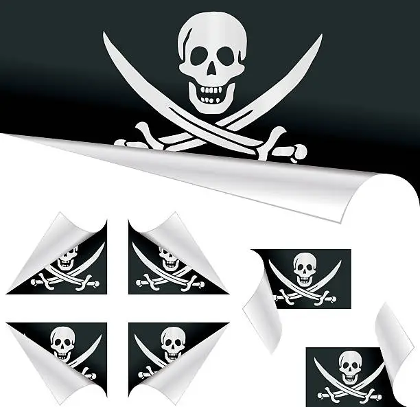 Vector illustration of Pirates flags behind curled paper