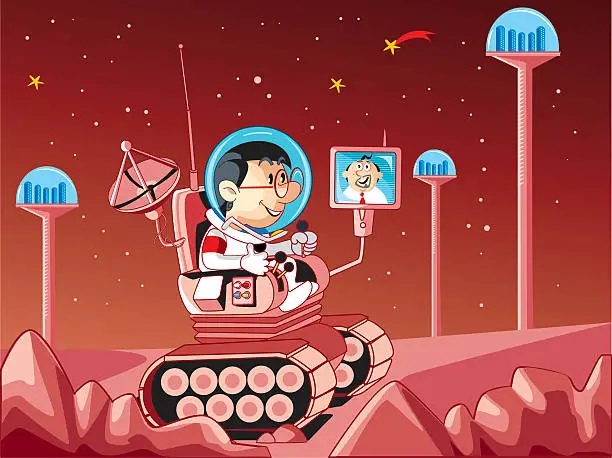 Vector illustration of Mars and astronot