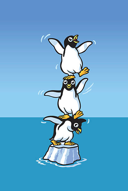 illustrazioni stock, clip art, cartoni animati e icone di tendenza di bloccato penguins - floe lake