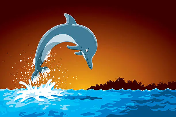 Vector illustration of Jumping Cartoon Dolphin