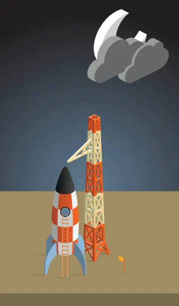 Vector illustration of travel to the moon