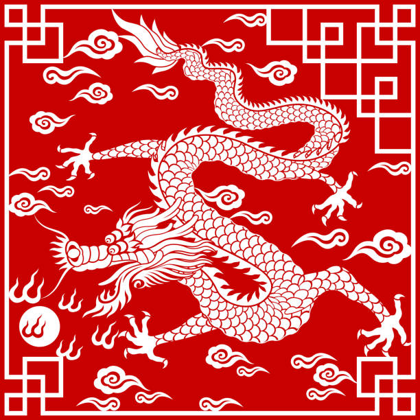 ilustrações de stock, clip art, desenhos animados e ícones de dragão chinês papel-arte corte - dragon chinese dragon china chinese ethnicity