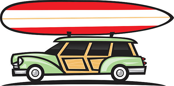 ilustrações, clipart, desenhos animados e ícones de surf wagon woodie - woodie