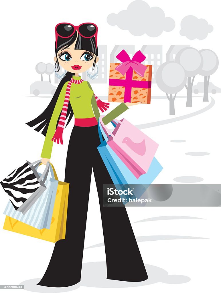 Shopping girl dans un pantalon noir - clipart vectoriel de Femmes libre de droits