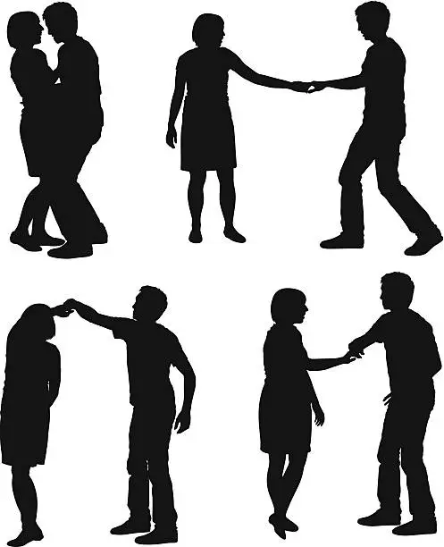 Vector illustration of Silhouette of couples dancing
