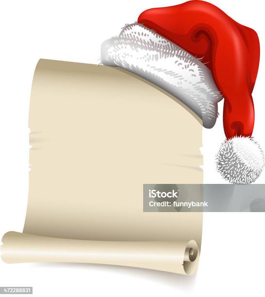 Santa Cappello Con La Lista Dei Desideri - Immagini vettoriali stock e altre immagini di Abbigliamento - Abbigliamento, Antico - Vecchio stile, Bianco