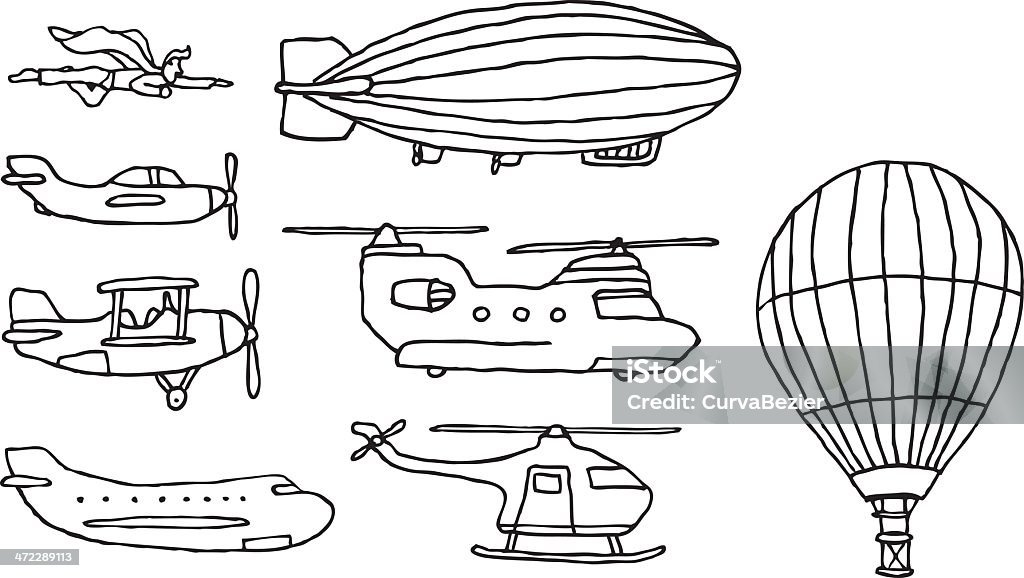 Flying/Air pojazdów zestaw - Grafika wektorowa royalty-free (Balon na hel)