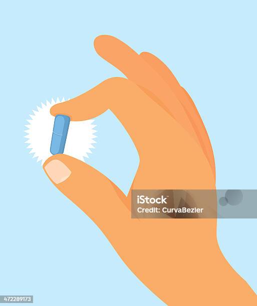 Hand Holding Blue Tablette Stock Vektor Art und mehr Bilder von Potenzmittel - Potenzmittel, Blau, Gesundheitswesen und Medizin