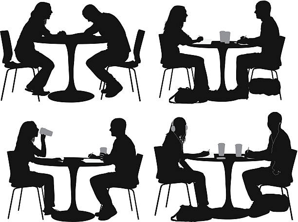 Multiple images of a couple in restaurant Multiple images of a couple in restauranthttp://www.twodozendesign.info/i/1.png restaurant table side view stock illustrations
