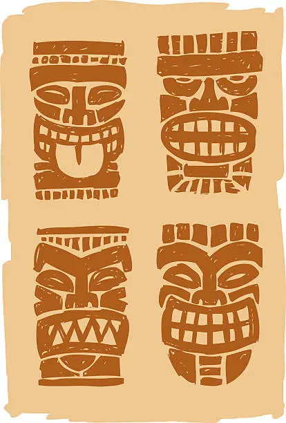 Vector illustration of sketchy tiki masks