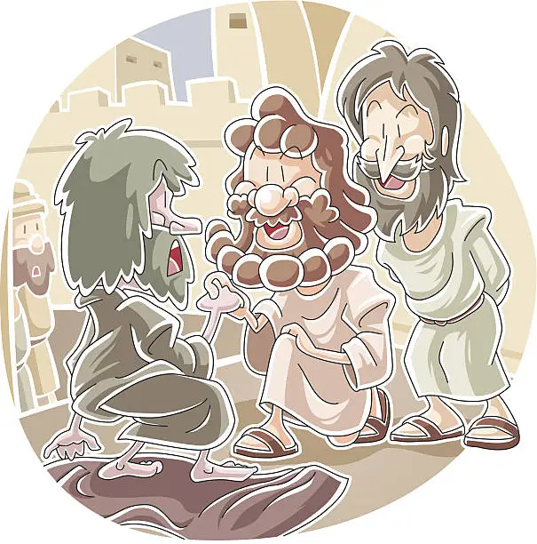 Vector illustration of Peter and John healed a lame beggar