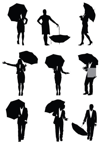 Silhouette of business executives with umbrellas Silhouette of business executives with umbrellashttp://www.twodozendesign.info/i/1.png rain silhouettes stock illustrations