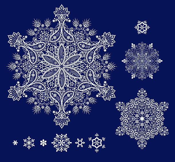 набор снежинок - fractal pattern mandala art stock illustrations