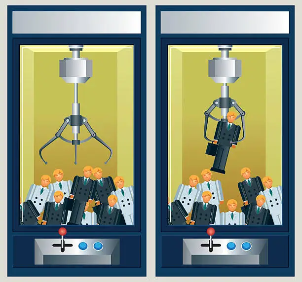Vector illustration of Toy Claw Machine with Businessmen