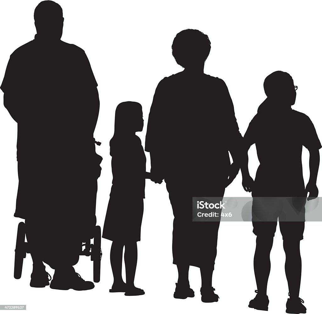 Parents sur un pied, avec leurs - clipart vectoriel de Silhouette - Contre-jour libre de droits