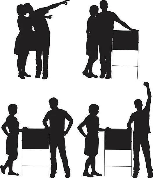 Vector illustration of Couple standing with a signboard