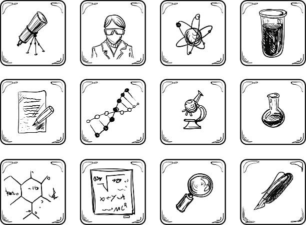 illustrations, cliparts, dessins animés et icônes de science icons. - formula blackboard complexity scientist