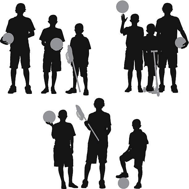 Children standing with sport equipment Children standing with sport equipmenthttp://www.twodozendesign.info/i/1.png boys soccer stock illustrations