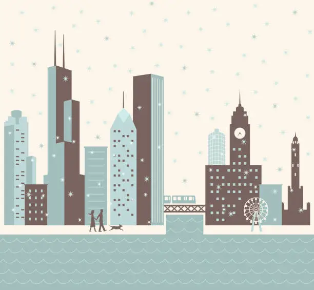 Vector illustration of Chicago Winter