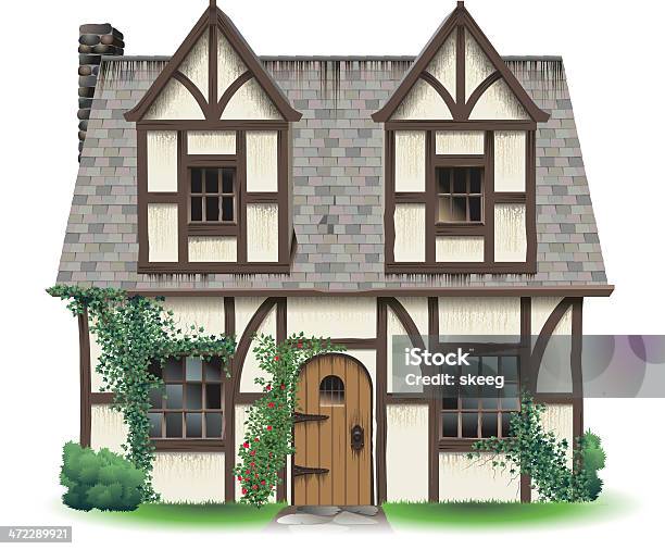 Tudor Дом С Плющ — стоковая векторная графика и другие изображения на тему Дом - Дом, Коттедж, Старый