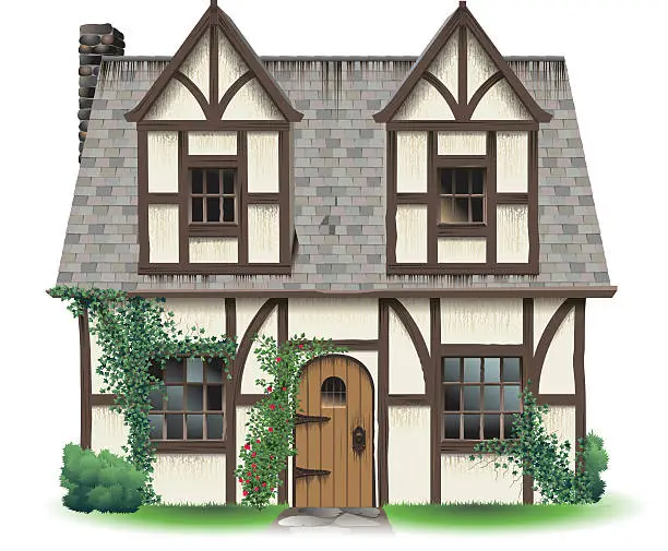 Vector illustration of Tudor Home with Ivy