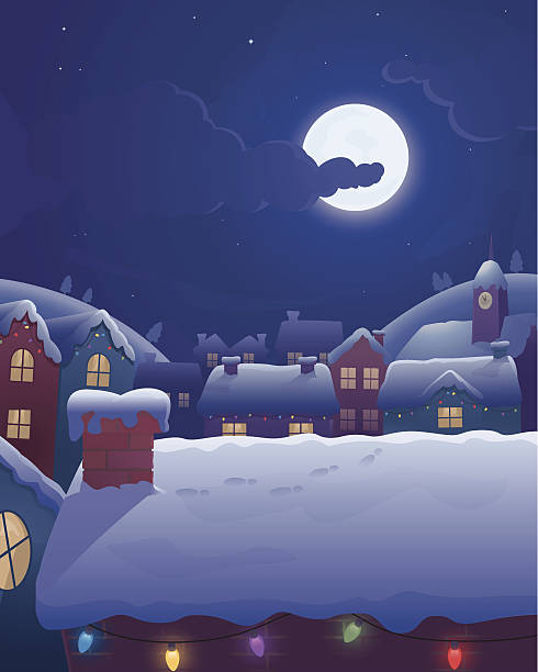 ilustrações de stock, clip art, desenhos animados e ícones de telhados de inverno - window christmas night house