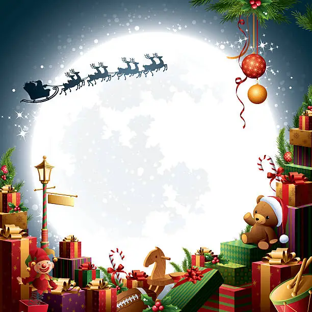 Vector illustration of Christmas Gifts & Toys - Santa Sleigh