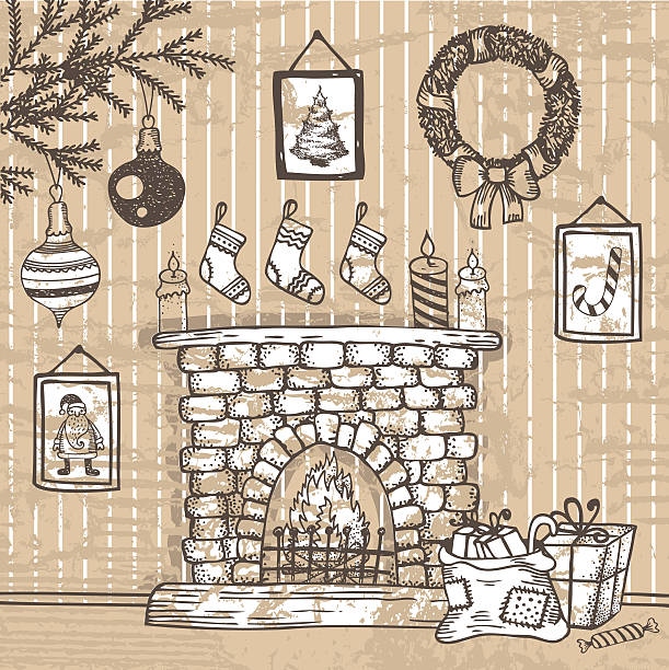 Vintage style hand-drawn Christmas and New Year illustration.
