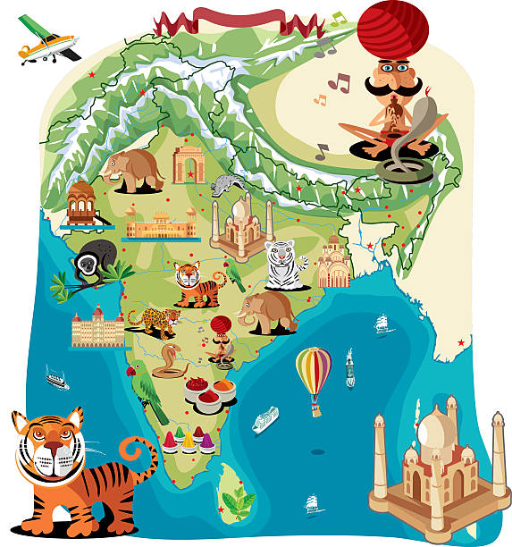 мультяшный карта индии - india map cartoon cartography stock illustrations