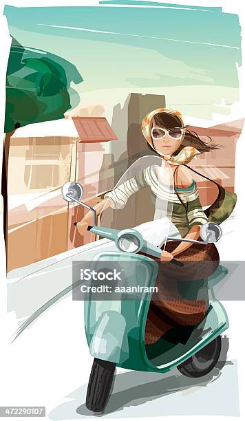 Woman Riding A Scooter Stock Illustration - Download Image Now - Italy, Watercolor Painting, Motor Scooter