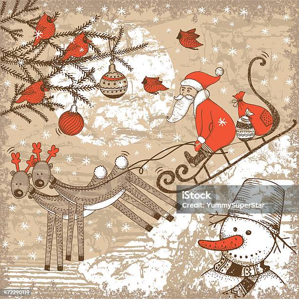 Vintage Style Handdrawn Christmas Set Stock Illustration - Download Image Now - Santa Claus, Engraved Image, Engraving