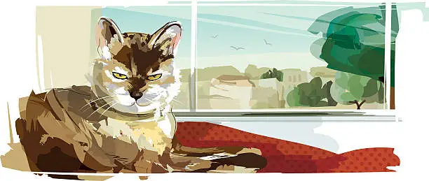 Vector illustration of Cat on Windowsill