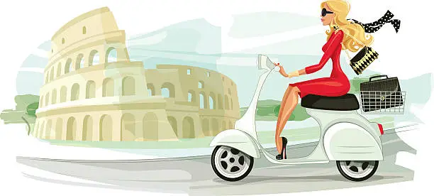 Vector illustration of Businesswoman on Scooter in Rome