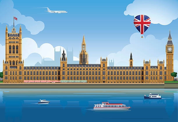 illustrazioni stock, clip art, cartoni animati e icone di tendenza di parlamento britannico - houses of parliament london london england skyline thames river