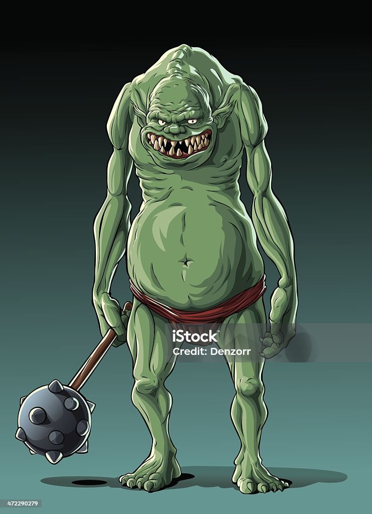 Big thin troll (orc) Big thin troll with cudgel in standing pose. Goblin stock vector