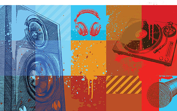 illustrazioni stock, clip art, cartoni animati e icone di tendenza di musica di sottofondo - microphone backgrounds music speaker
