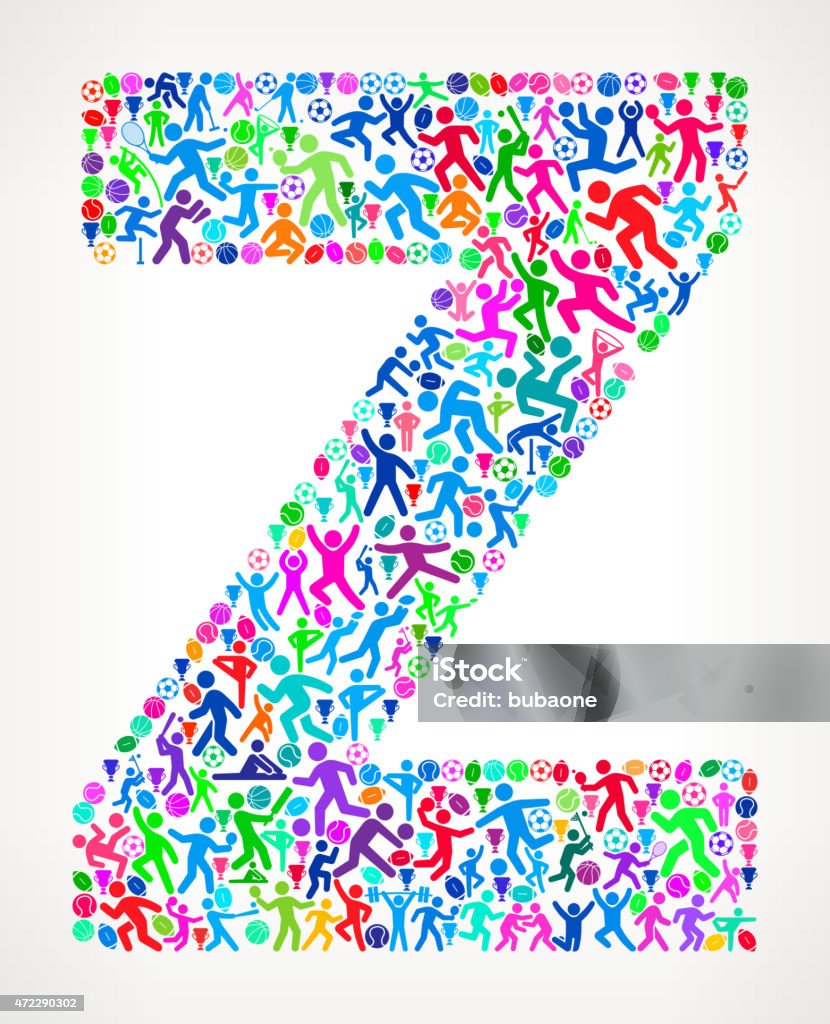Letter Z Fitness Sports and Exercise pattern vector background Letter Z Fitness Sports and Exercise pattern royalty free vector background. This vector image features a seamless pattern of vitality, healthy lifestyle and physical activity recreational icons. The vector icons are bright and color and include outdoor pursuit, journey, summer, spring, soccer ball, summer sports, tennis, golf, rugby and gymnastics. 2015 stock vector